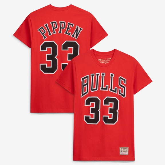 Unisex Mitchell & Ness Scottie Pippen Red Chicago Bulls Hardwood Classics Name & Number T-Shirt