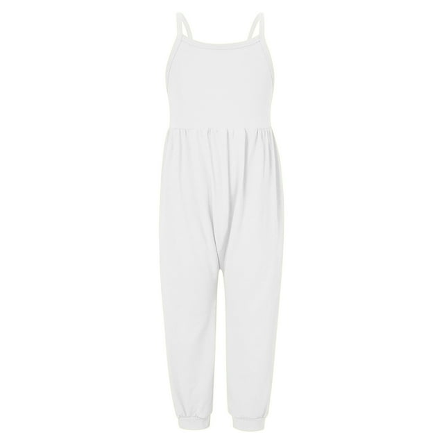 MIASHUI Combinaisons pour Filles Sans Manches Barboteuses Décontractées Amples Pantalons Longs avec Poches, Blanc, 1-2 Ans