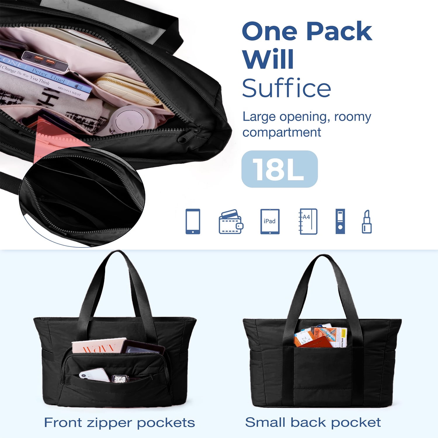 Gynky Tote Bag for Women, Gym Bag Multi-Pocket Lightweight Duffel Bags Puffy Yoga Mat Bag with Compartments, Quilted Large Nurse Shoulder Handbag Yoga Bag Travel Duffle for Work Dance Sports