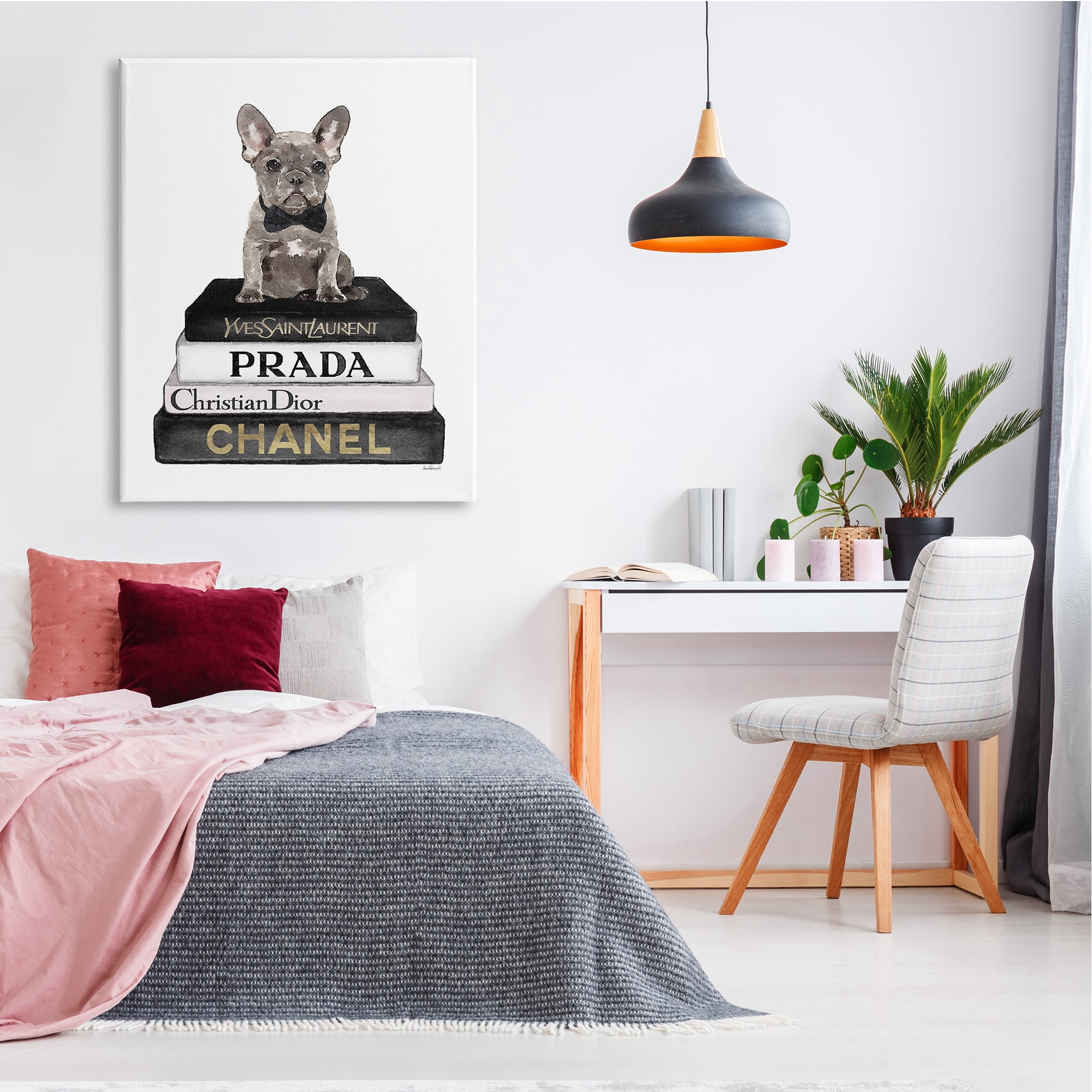 Stupell Industries French Bulldog Pet Fashion Apparel Bookstack ,36 x 48, Design by Amanda Greenwood