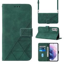 Feishell for Samsung Galaxy S23 Crossbody Wallet Phone Case with Removable Adjustable Shoulder Strap,Premium PU Leather Magnetic Flip Stand Card Slots Protective Cover for Women Men,Darkgreen