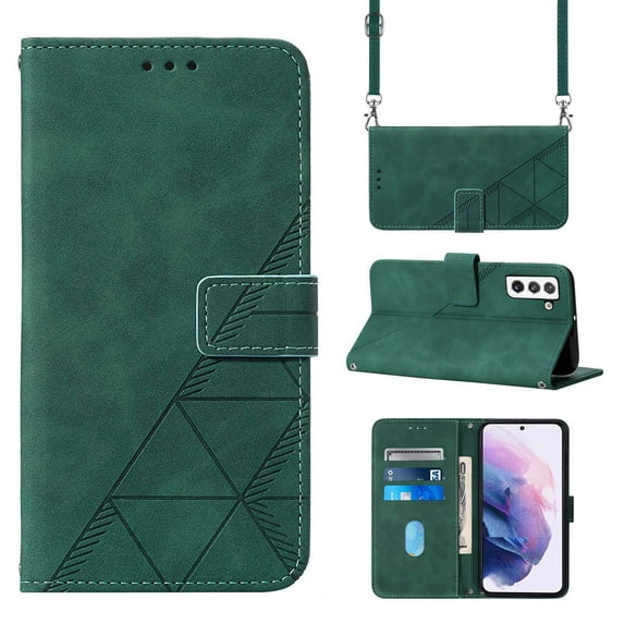 ELEHOLD for Samsung Galaxy S23 Wallet Case, Premium PU Leather Removable Adjustable Crossbody Shoulder Strap Magnetic Stand Card Slots Kickstand Shockproof Flip Cover Case for Women Men,Darkgreen