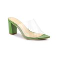 thumbnail image 1 of BLISSFUL STEP Women's Clear Point Toe High Block Heel Mules Slides Sandals Green 8, 1 of 8