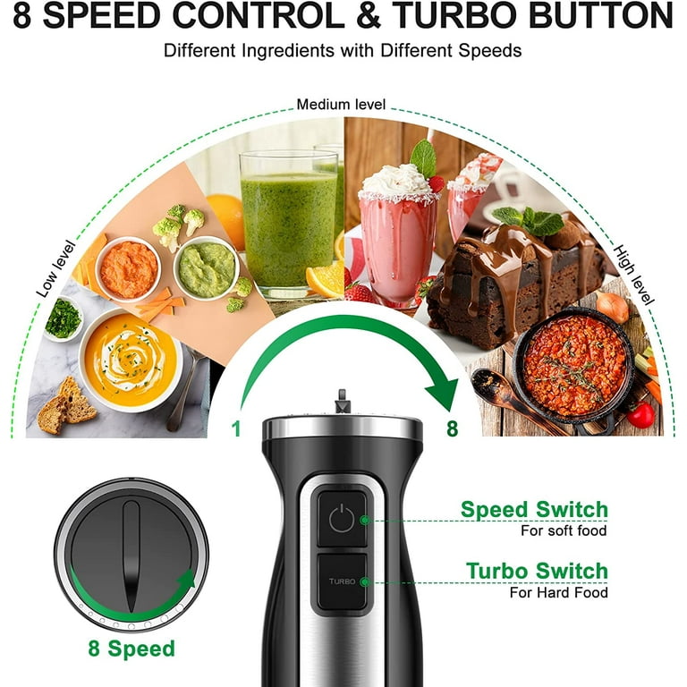 High Speed Immersion Blender, Electric Hand Blender 500 Watt with Turbo Mode, Detachable Base. Handheld Kitchen Gadget Blender Stick for Soup