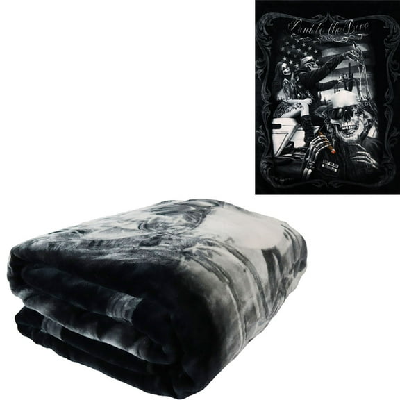 Plush Throw Blanket - Bad to the Bone - QUEEN BED 79"x 95" - Faux Fur Blanket For Beds, Sofa, Couch, Picnic, Camping