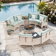 thumbnail image 2 of MEISSALIVVE 9-Piece Half-Moon Curved Outdoor Patio Furniture Set, Sectional Conversation Sofa with Wood Armrests, Coffee & Side Tables for Backyard Deck Garden, Blue, 2 of 9