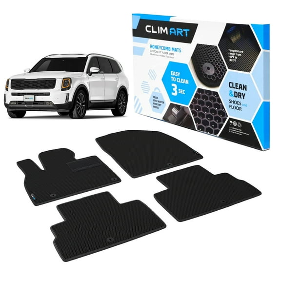 CLIM ART All-Weather Car Floor Mats Compatible with Kia Telluride 2020-2026, Custom-Fit Heavy-Duty Floor Liners for Cars & SUVs, Car Accessories for Men & Women, Black - FL011420192