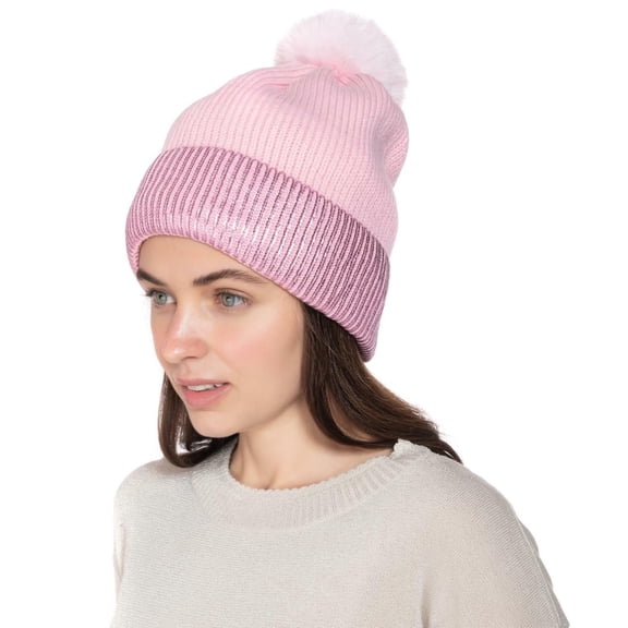 Inc International Concepts Women's Foil Cuff Beanie, Pink, One Size