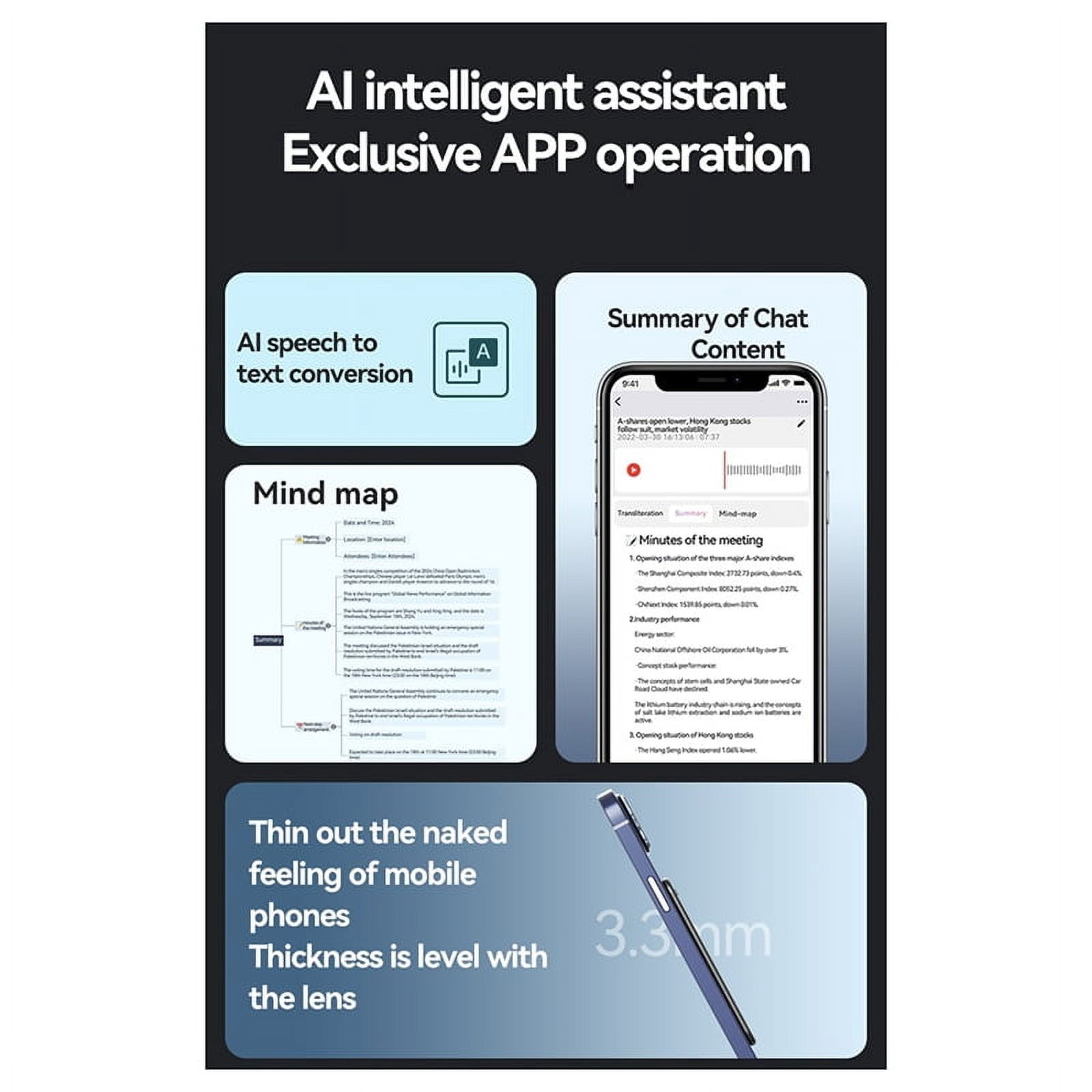 AI ChatGPT-4 App Phone Call Activated Voice Recorder Transcribe Summarize LanguageTranslation Smart Magnet Adsorb 32GB