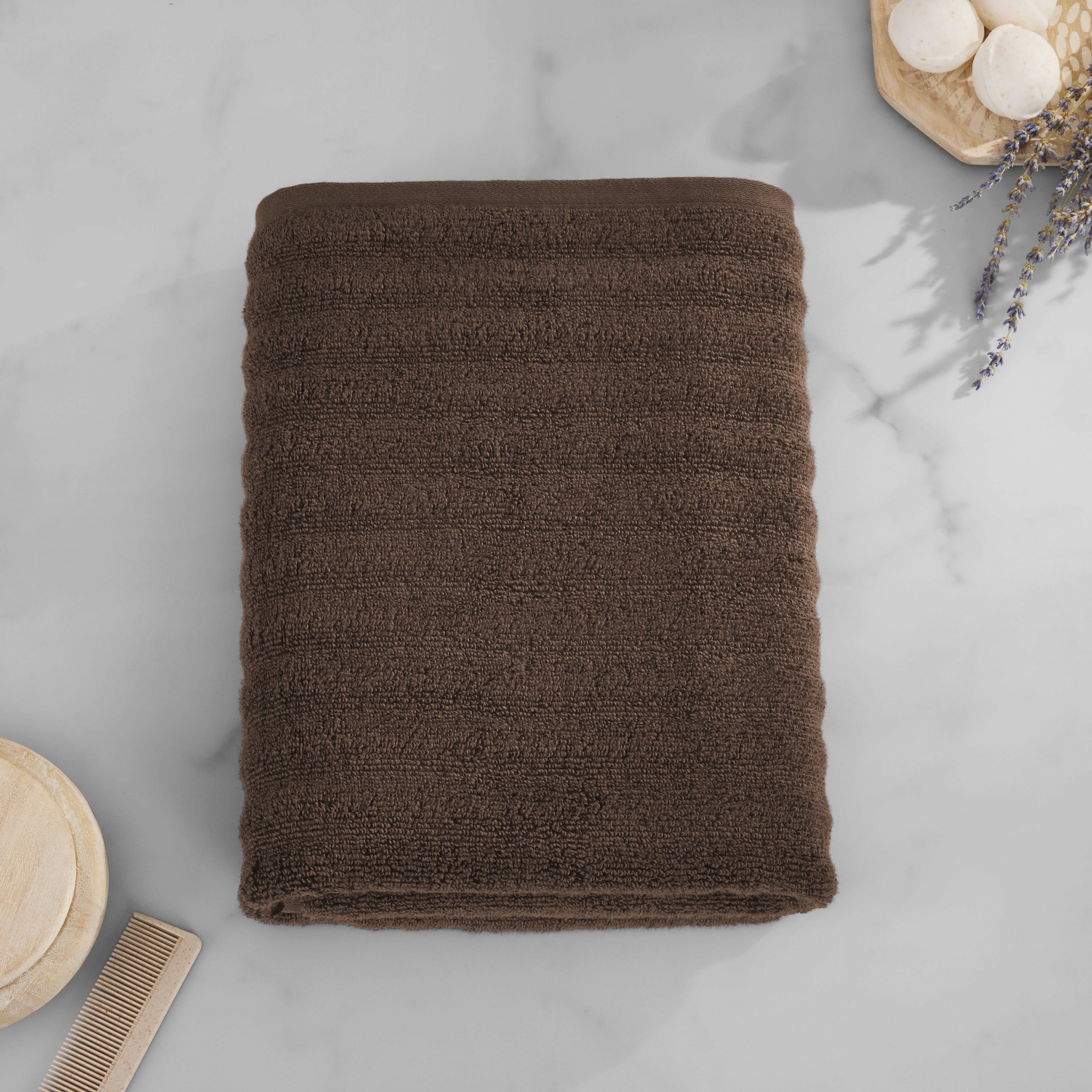 (2 pack) Mainstays Performance Cotton Bath Towel, Super Soft Quick Dry Fade Resistant, Textured Brown