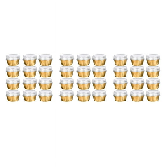 Dessert Cups with , 150 Pack Gold Aluminum Foil Baking Cups Holders, Cupcake Bake Utility Ramekin Clear Pudding Cups