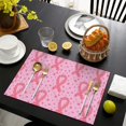 thumbnail image 3 of Pink Breast Cancer Ribbon Floral Pattern Summer Placemats Table Placemats Set Of 6-Linen Kitchen Washable Placemats Table Mats 11.8"x17.7" Non-Slip Heat Resistant, 3 of 5