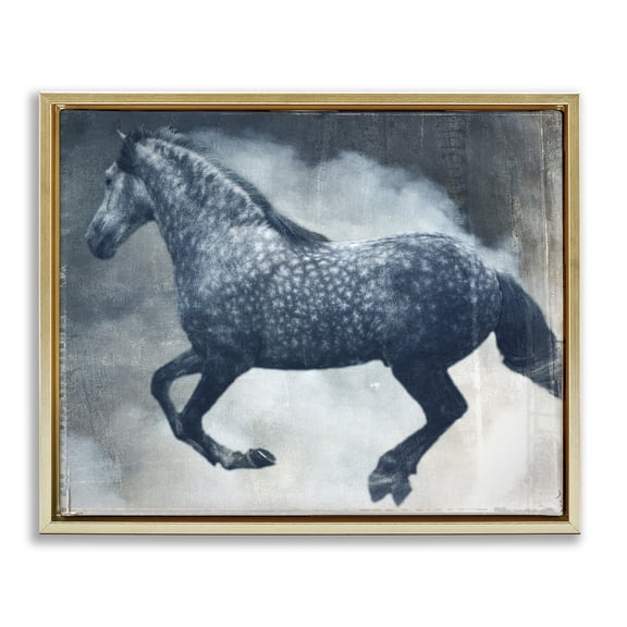 Stupell Industries Rustic Lodge Blue Galloping Horse Vintage Gold Floating Frame Canvas Art, 21 x 17, by Susan Friedman