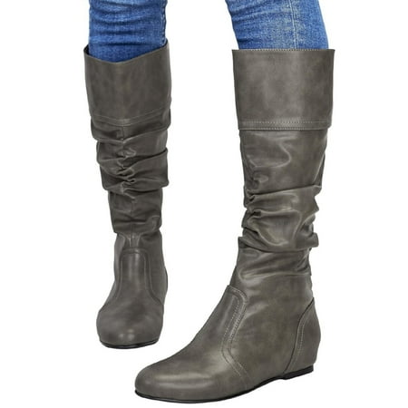 

Zunfeo Women Winter Boots- Solid Slouch Casual Boots Offer Lace-Up Boots Christmas Gifts Clearance Gray 7.5