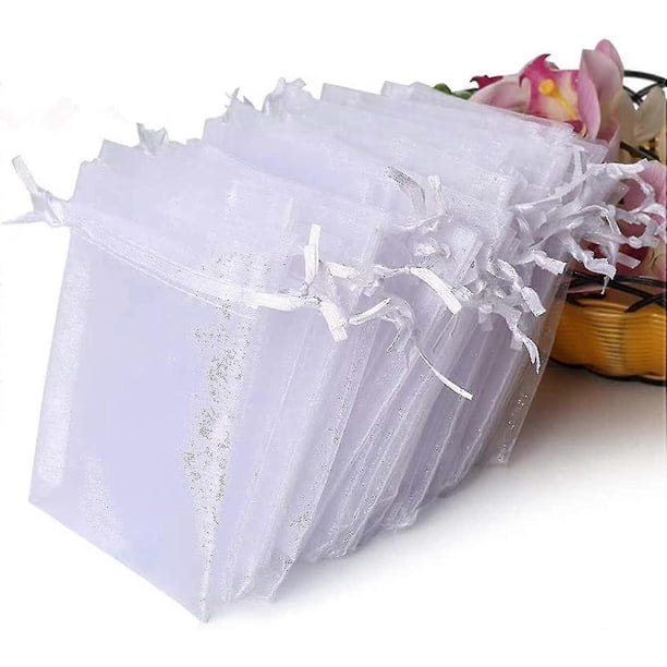 100pcs Sheer Za Bags, Wedding Favor Bags With String, 4x4.72 Jewelry Bags For