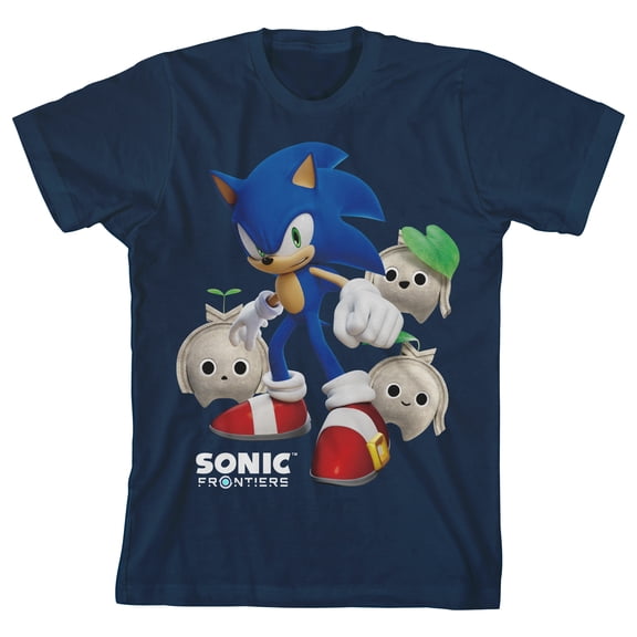 Sonic Frontiers Sonic With Kocos Crew Neck Short Sleeve Navy Boy's T-shirt-XL