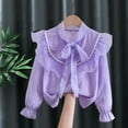 thumbnail image 6 of Byoo Toddler Girls Solid T Shirt Bow Button Down Ruffled Full Sleeve Blouses Top Kids Casual Daily Shirt, 6 of 7