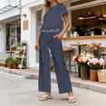 thumbnail image 5 of Idoravan womens 2 piece lounge sets Women's Round Neck Stripe Short Sleeve shirts Long Pants With Elastic Waist Pocket pants Set, 5 of 8