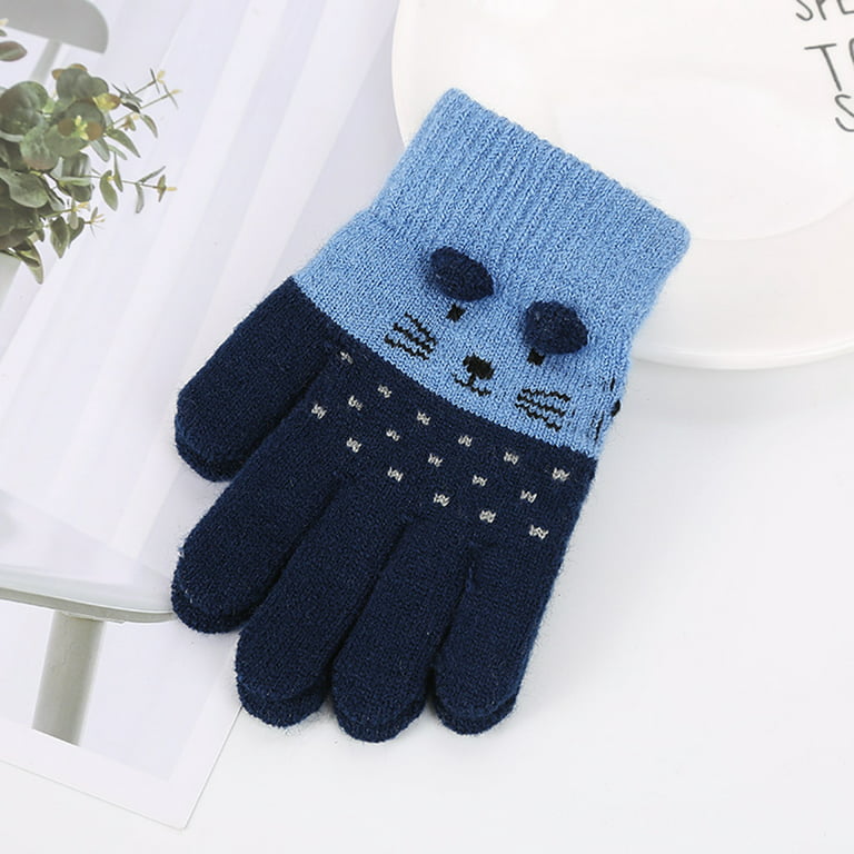 Cuteam 1 Pair Boys Girls Gloves Cartoon Warm Autumn Winter Color Block  Knitting Gloves for Outdoor