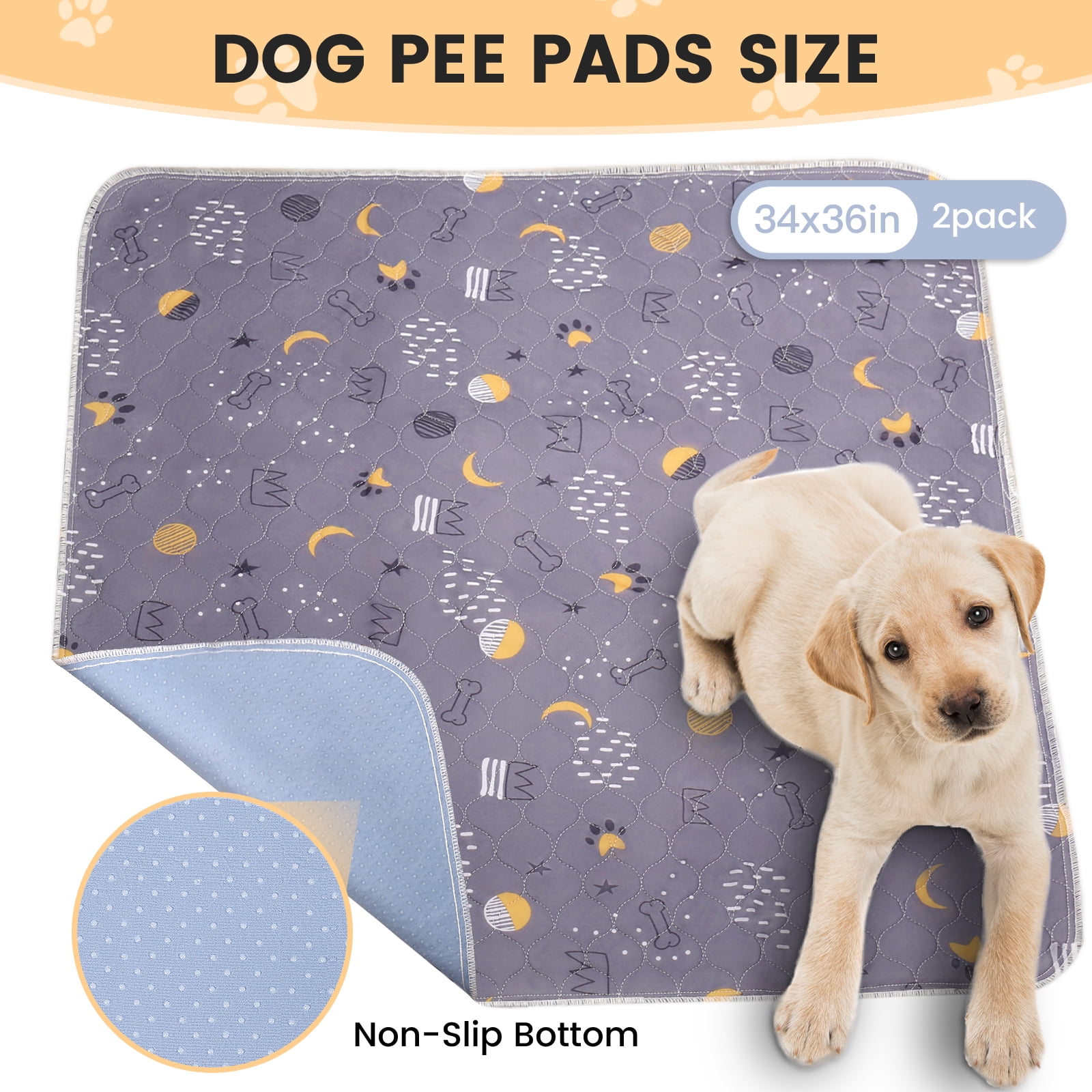 UPSKY Washable Pee Pads for Dogs 2 Pack Reusable Puppy Pads Pet Training Pads Dog Potty Pads 34”x36”