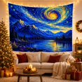thumbnail image 3 of Mountain Lake Under a Swirling Starry Sky, Dreamy Fantasy Style for Nature Lovers, Night Sky Wall Art, Housewarming Gift, Tapestry Wall Hanging for Bedroom and Living Room, 3 of 7