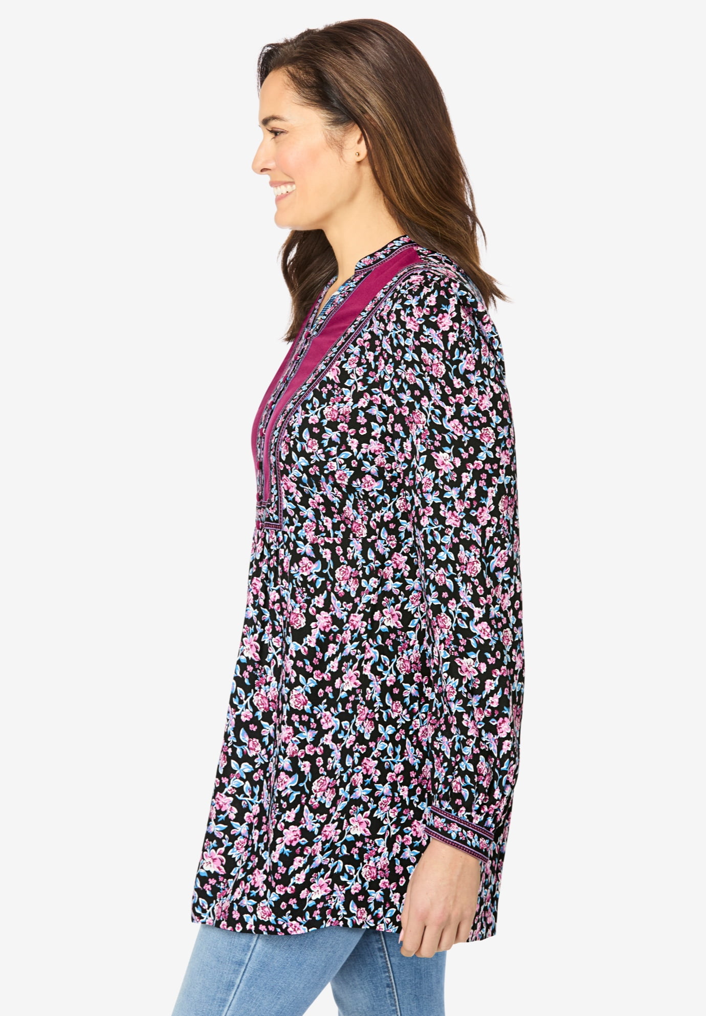 Plus Size Button-Front Mixed Print Tunic - image 3