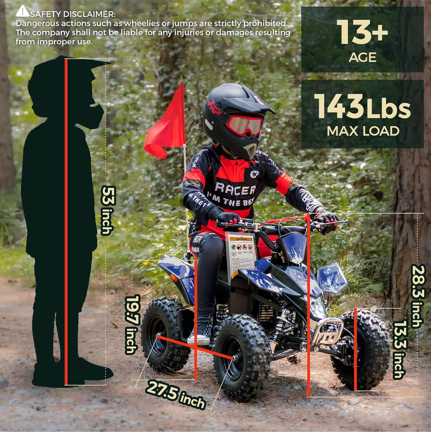 FRP 40cc Gas Powered Mini ATV, 4-Stroke Off-Road 4 Wheeler for Ages 13+, Up to 15 MPH, Adjustable Speed Control, Front & Rear Disc Brakes, Pull Start