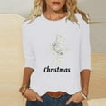 thumbnail image 2 of Fashion Fall Saving LiMoi Women's Xmas Greeting Print Shirt 3/4 Sleeve Round Neck Casual and Cheerful Top Tees Tshirts Blouse for Seasonal Style My Items, 2 of 5