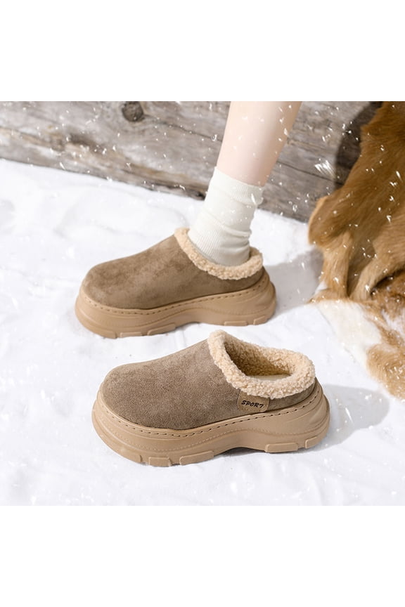 Womens Winter Platform Mule Slippers - Cozy Pl-sh Lined, Brown, Anti-Slip, 1.2-2" Height Boost, US 5-10, Soft Flock Upper, Backless for Female,Size 38