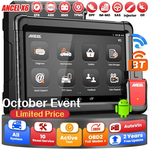 ANCEL X6 Car OBD2 Scanner Bluetooth, Full System Bidirectional Diagnostic Tool with 10 Resets, Active Test, ABS Bleeding, EPB/BMS/TPMS/Oil Reset, Automotive OBDII Car Code Reader, 2 Years Free Update