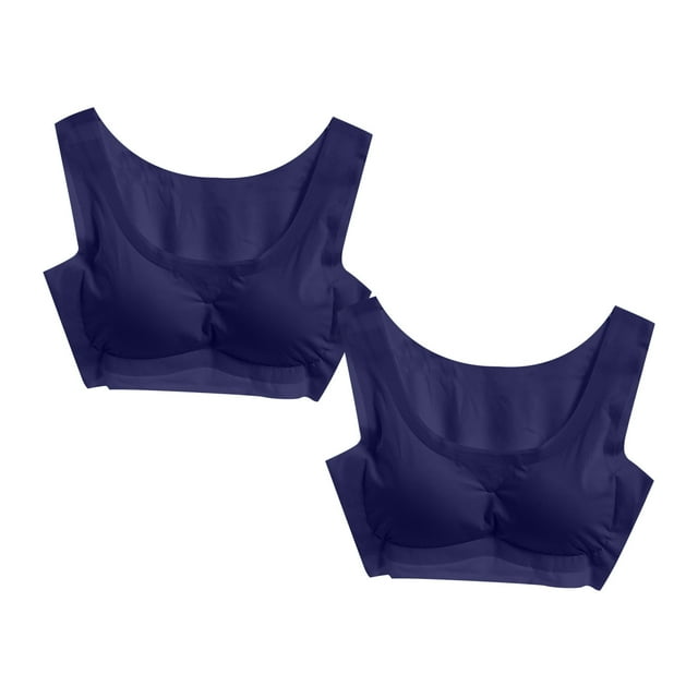 Penkiiy 2PC Comfortable Seamless Full Coverage Bra for Women Wireless Bras with Soft Support Regular and Plus Size XL Navy