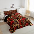 thumbnail image 2 of Manfei Leopard Print 3 Pieces Queen Comforter Set,Red Rose Bedding Sets,Flower Animal Bedding Comforter Set,Ultra Soft Floral Room Decor,Reversible, 2 of 8