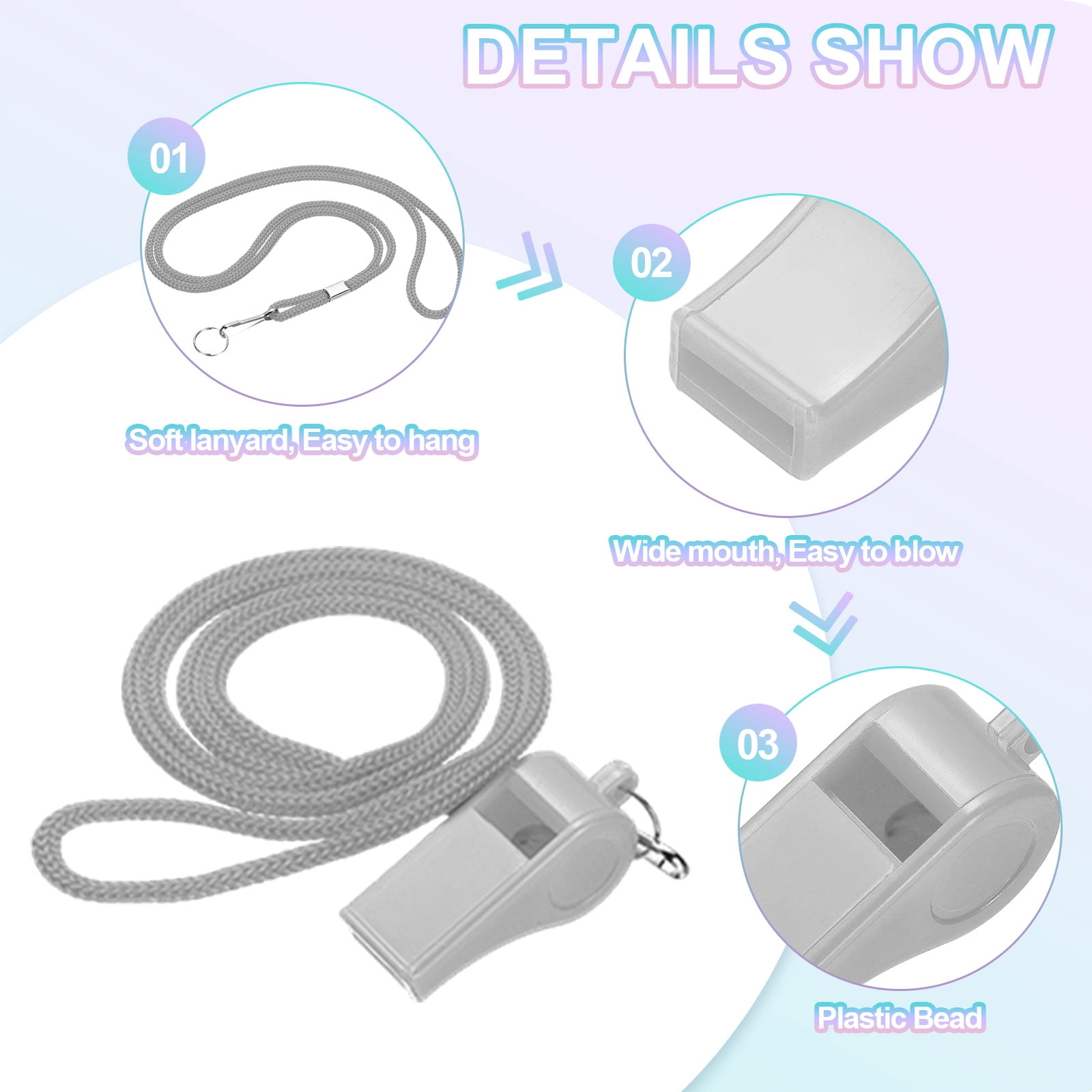 Uxcell Plastic Whistles with Lanyard, Training Sports Gather Whistles Loud Crisp Sound Colorful Bulk Whistle 20 Pcs & Gray -Fitting for (Coaches/Referee/Outsides/Team Events)