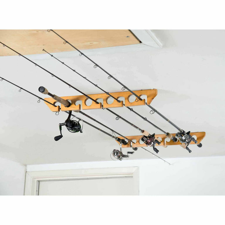 Organized Fishing Wooden Ceiling Horizontal Rod Racks, 9 Capacity