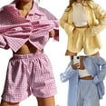 thumbnail image 3 of Chemise à Manches Longues + Pantalon Court Taille Cravate pour Femmes 2 Pièces, 3 of 5