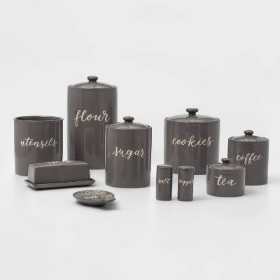 9pc Stoneware Kitchen Canister Set Gray 