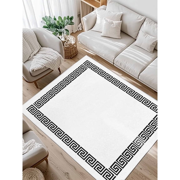 White Traditional Area Rug for Bedroom 5x7 Ft Greek Key Meander Border Square Geometric Super Soft fuzzy Throw Rug Non-Slip Fluffy Plush Indoor Floor Carpet for Living Room Nursery Home Decor