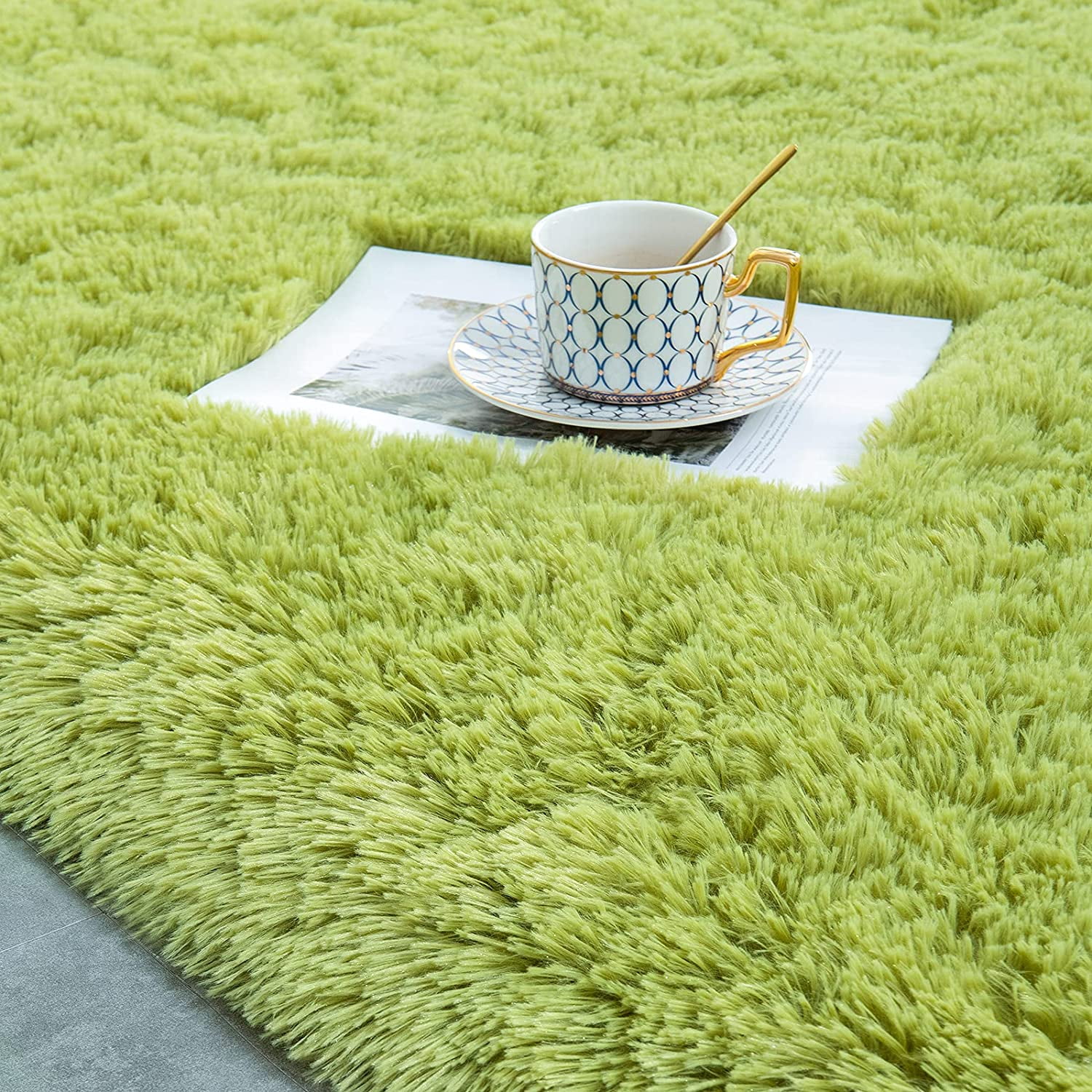 6x9 Feet Large Green Fluffy Rug – Ultra Soft Furry Area Rug For Living Room, Bedroom