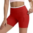 thumbnail image 5 of Women's High Waisted Biker Shorts Tummy Control Athletic Shorts with Phone Pockets Stretchy Workout Pants for Yoga Running Pilates Red L, 5 of 7