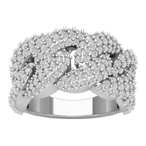 Araiya 14K White Gold Diamond Chain Link Mens Ring for Women (3 7/8 cttw, I-J Color, I2-I3 Clarity), Size 7