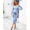 thumbnail image 3 of Vestido de maternidad AISWI de malla fruncida de manga larga azul claro, 3 of 6