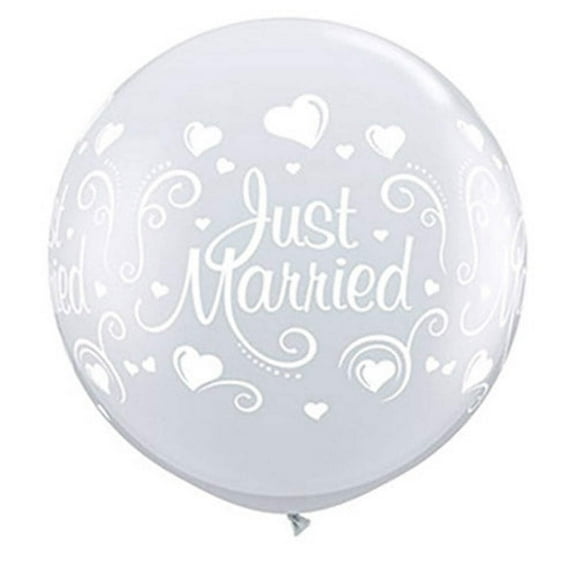 36 inch Qualatex Just Married Hearts Wrap - Diamond Clear Latex Balloons (2 Pack) - Party Supplies Decorations