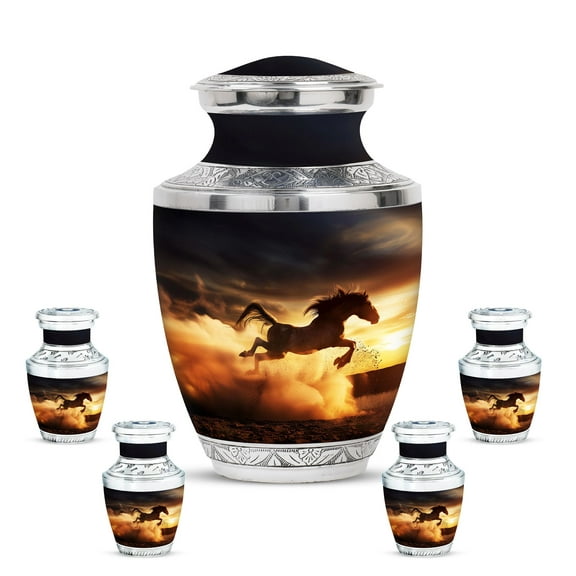 KARYLIZ Galloping Horse in Sunset Dust Urns - Funeral Urns for Adult Ashes Women - Mini Keepsake - Burial Cremation Urn for Female - Small Urn For Human Ashes Keepsake