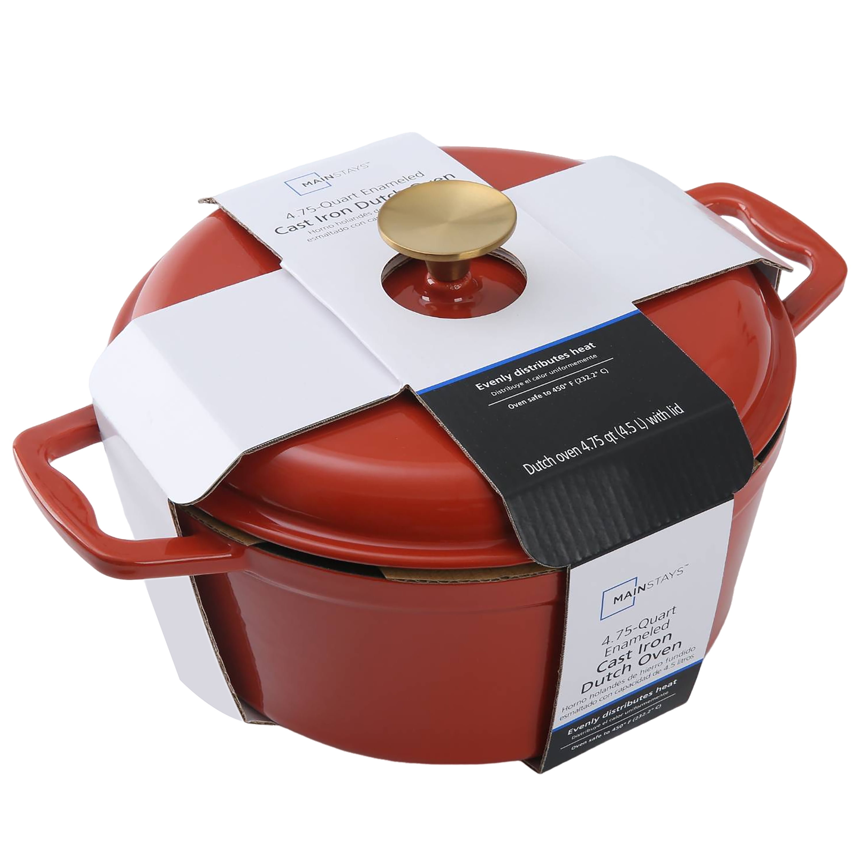 Mainstays 4.75qt Oven-Safe Ceramic Enamel Cast-Iron Dutch Oven, Red