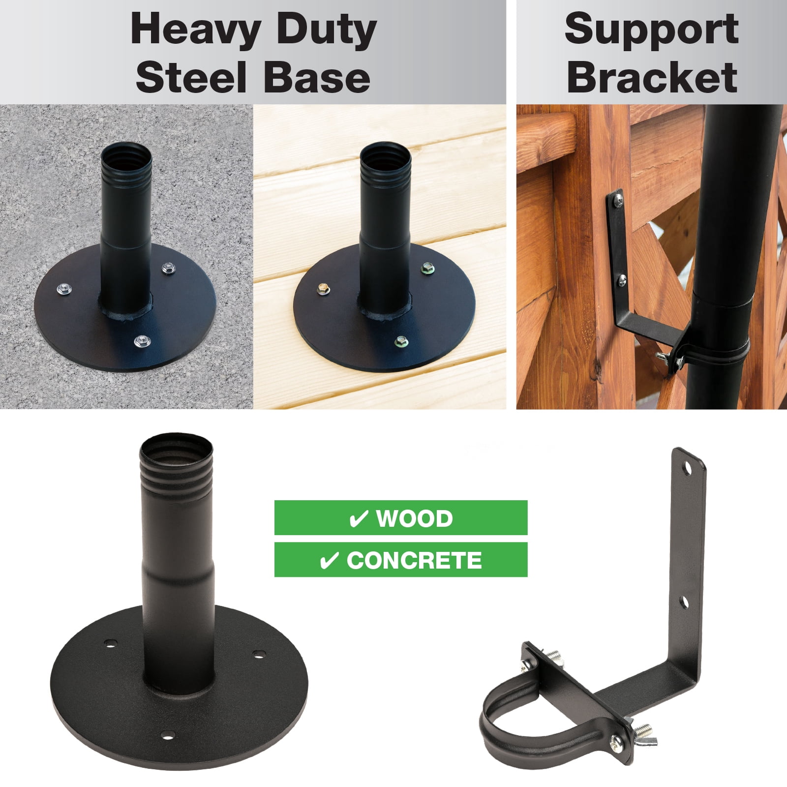 Excello Global Products Premium String Light Poles -2 Pack - Extends to 10 Feet – Deck Mount (Wood/Concrete) - EGP-LP-V2-2-DK