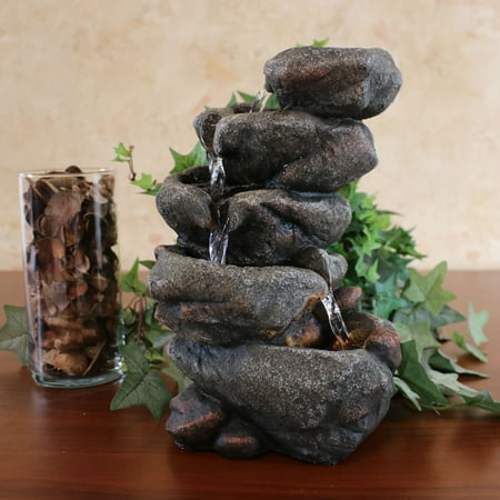 Sunnydaze Rocky Falls Indoor Tabletop Water Fountain with LED Light, 10-Inch Tall