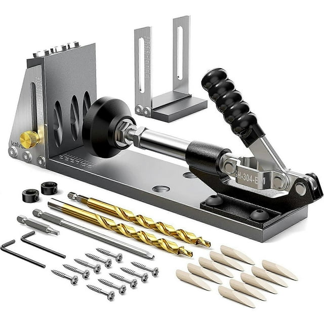 Pocket Hole Jig Kit Professional Upgraded All-Metal Pocket Screw Jig with Drill Bits Woodworking Pocket Drill Jig Kit