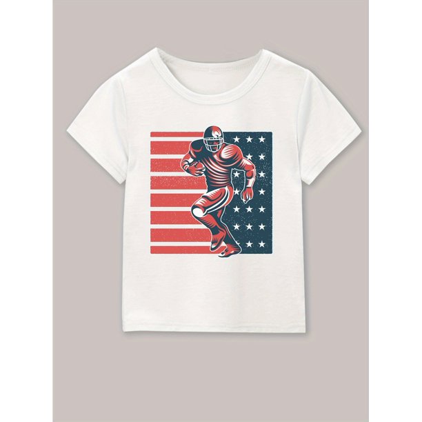 Rugby T-shirt - Boy's Rugby Player Print T-shirt, Crew Neck Short Sleeve Casual Tee Top For Summer