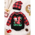 thumbnail image 2 of Seyurigaoka Baby Girls Boys Christmas Romper Tops Letter Santa Plaid Print Jumpsuits Round Neck Long Sleeve Autumn Bodysuits with Hat, 2 of 9