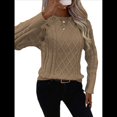 thumbnail image 3 of Suéteres de Invierno para Mujer, Suéter de Punto Moderno con Detalle de Botones y Mangas Raglán, Suéter de Moda. Caqui L, 3 of 8